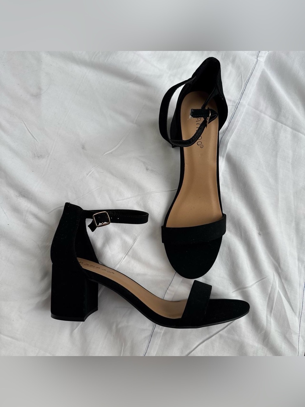 Bamboo Headline-50 Black Ankle Strap Block Heel Sandals 6.5